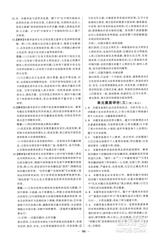 延边大学出版社2023世纪金榜百练百胜九年级下册道德与法治人教版参考答案