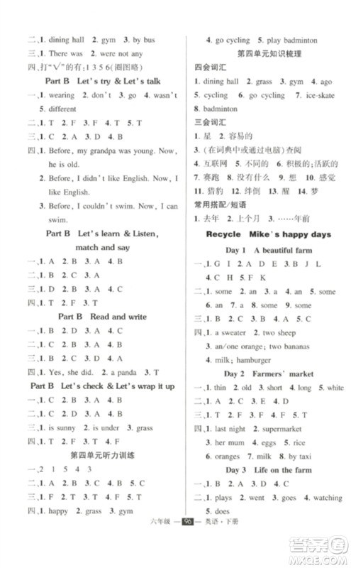 长江出版社2023状元成才路创优作业100分六年级英语下册人教PEP版参考答案