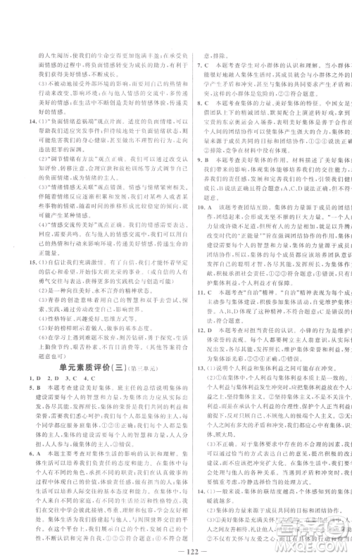 延边大学出版社2023世纪金榜百练百胜七年级下册道德与法治人教版参考答案