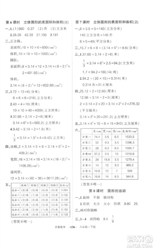 西安出版社2023状元成才路创优作业100分六年级数学下册苏教版参考答案 西安出版社2023状元成才路创优作业100分六年级数学下册苏教版参考答案