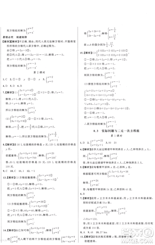 延边大学出版社2023世纪金榜百练百胜七年级下册数学人教版参考答案