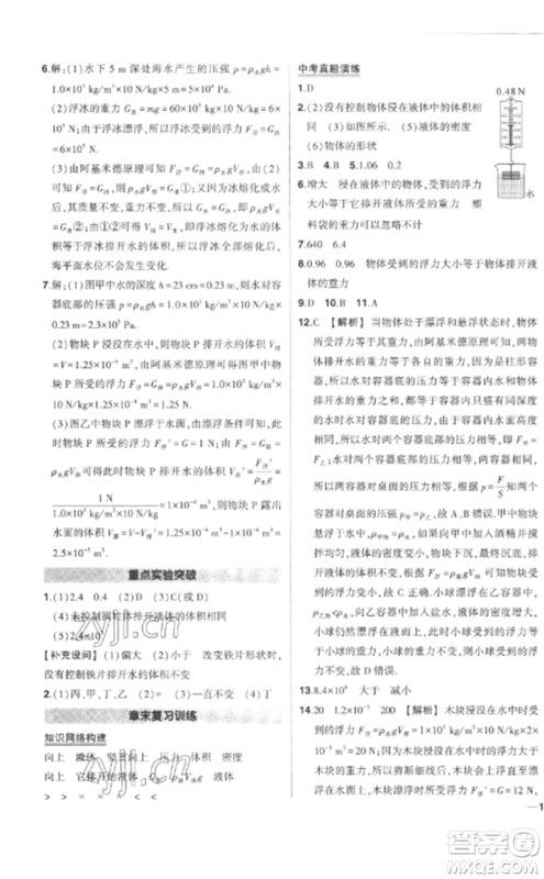 武汉出版社2023状元成才路创优作业八年级物理下册人教版参考答案