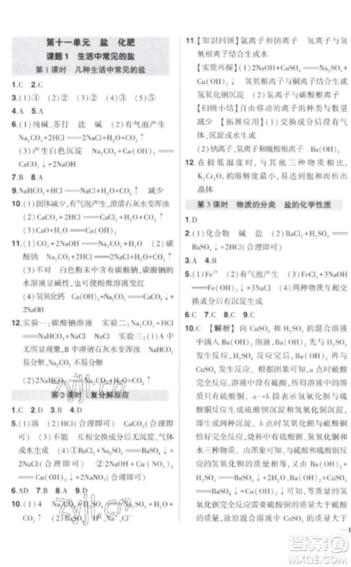 武汉出版社2023状元成才路创优作业九年级化学下册人教版参考答案