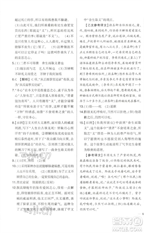 武汉出版社2023状元成才路创优作业九年级语文下册人教版参考答案
