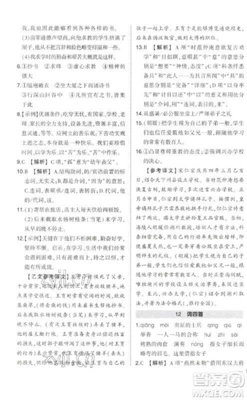 武汉出版社2023状元成才路创优作业九年级语文下册人教版参考答案