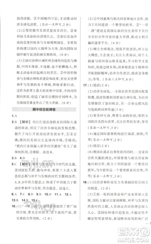 武汉出版社2023状元成才路创优作业九年级道德与法治下册人教版参考答案