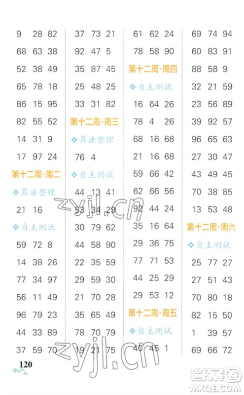 辽宁教育出版社2023小学学霸天天计算一年级数学下册人教版参考答案