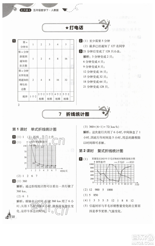 东北师范大学出版社2023北大绿卡五年级下册数学人教版参考答案