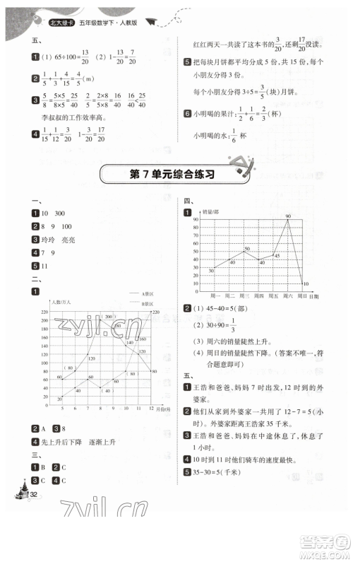 东北师范大学出版社2023北大绿卡五年级下册数学人教版参考答案