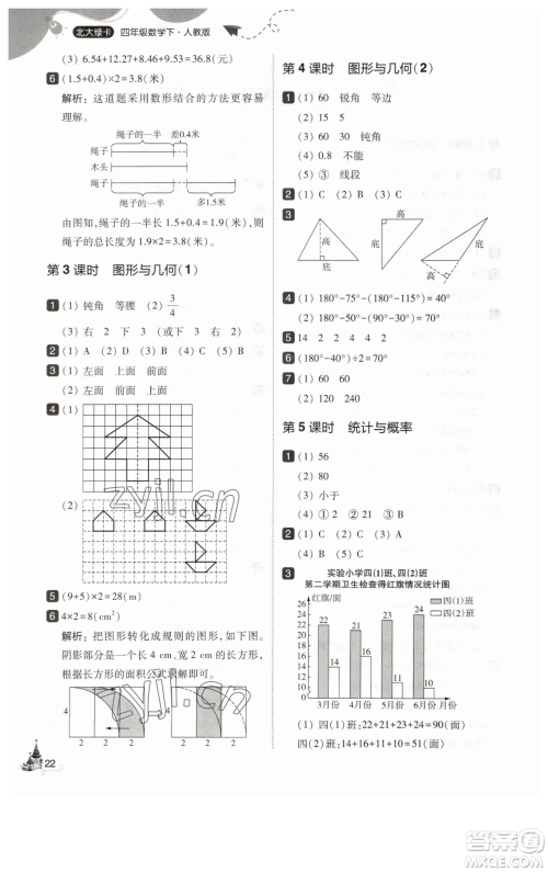 东北师范大学出版社2023北大绿卡四年级下册数学人教版参考答案