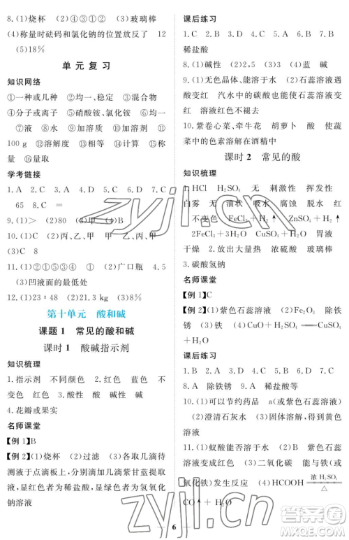 江西人民出版社2023一课一练创新练习九年级下册化学人教版参考答案