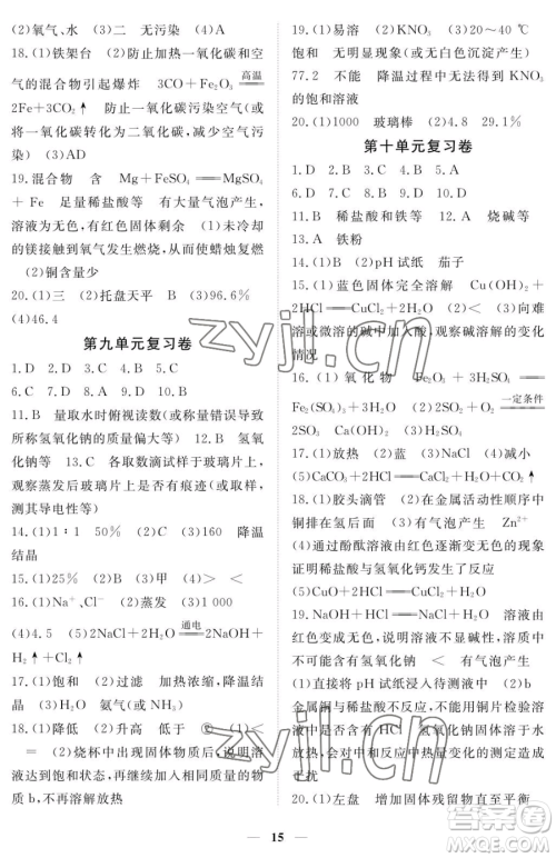 江西人民出版社2023一课一练创新练习九年级下册化学人教版参考答案