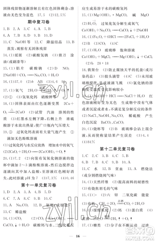 江西人民出版社2023一课一练创新练习九年级下册化学人教版参考答案