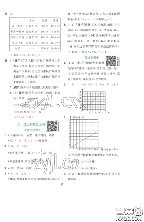 江苏人民出版社2023实验班提优训练六年级下册数学苏教版参考答案