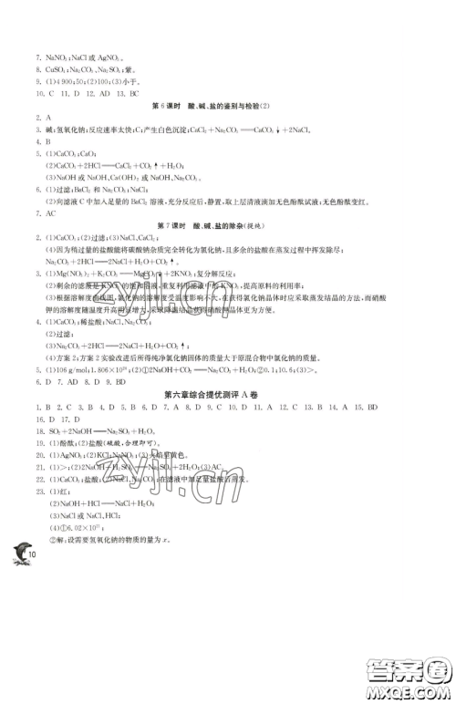 江苏人民出版社2023实验班提优训练九年级下册化学沪教版上海专版参考答案