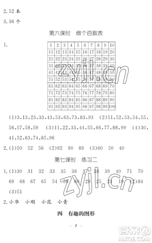 江西教育出版社2023年芝麻开花课堂作业本一年级数学下册北师大版参考答案 江西教育出版社2023年芝麻开花课堂作业本一年级数学下册北师大版参考答案