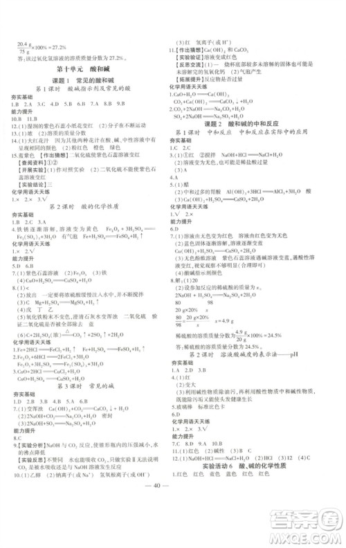 安徽大学出版社2023创新课堂创新作业本九年级化学下册人教版参考答案