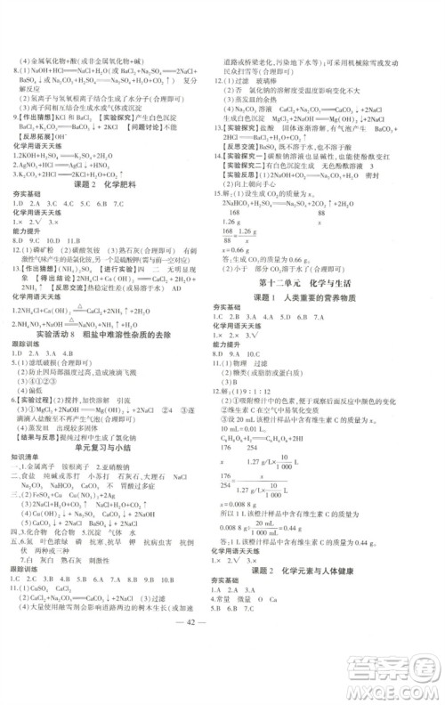 安徽大学出版社2023创新课堂创新作业本九年级化学下册人教版参考答案 安徽大学出版社2023创新课堂创新作业本九年级化学下册人教版参考答案