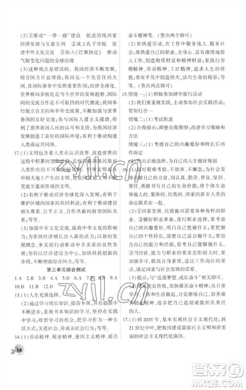 安徽大学出版社2023创新课堂创新作业本九年级道德与法治下册部编版参考答案
