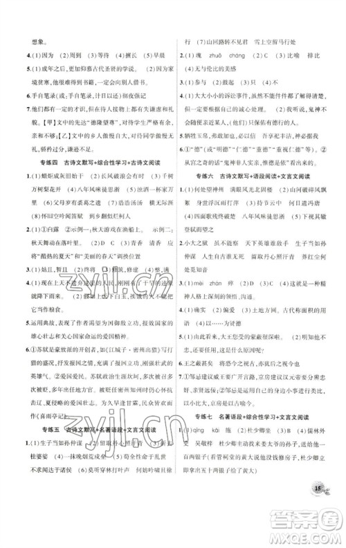 安徽大学出版社2023创新课堂创新作业本九年级语文下册部编版参考答案