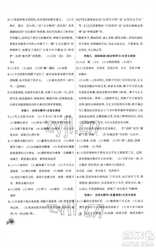 安徽大学出版社2023创新课堂创新作业本九年级语文下册部编版参考答案