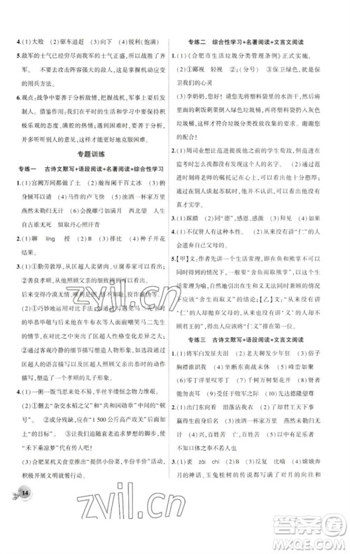 安徽大学出版社2023创新课堂创新作业本九年级语文下册部编版参考答案