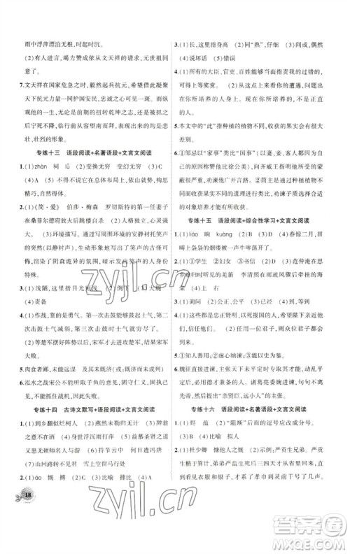 安徽大学出版社2023创新课堂创新作业本九年级语文下册部编版参考答案