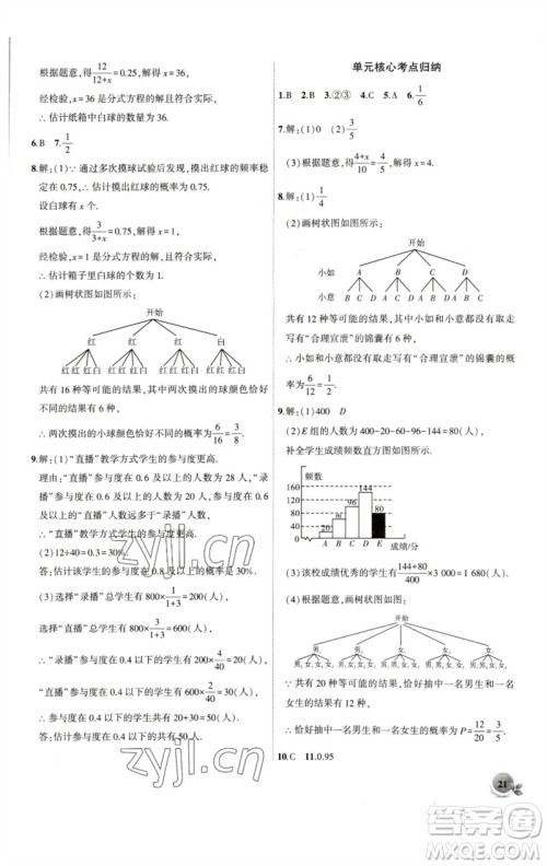 安徽大学出版社2023创新课堂创新作业本九年级数学下册沪科版参考答案