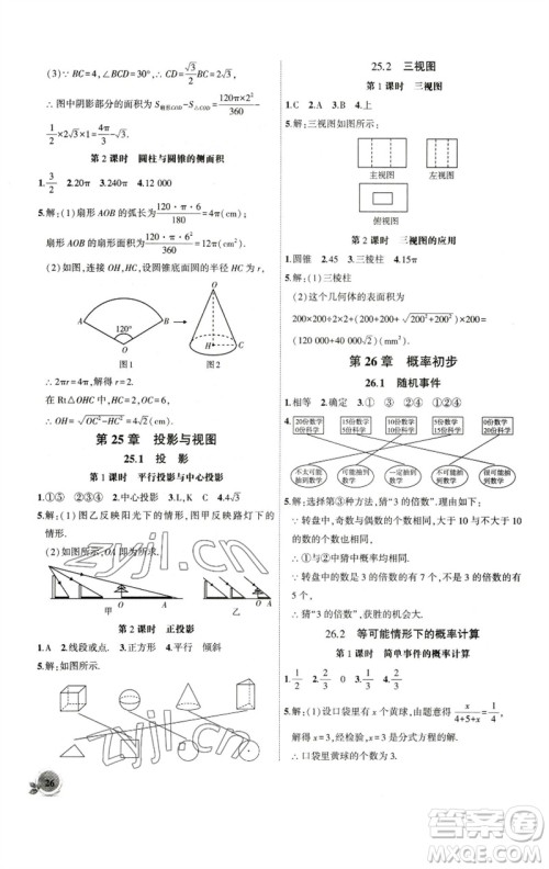 安徽大学出版社2023创新课堂创新作业本九年级数学下册沪科版参考答案