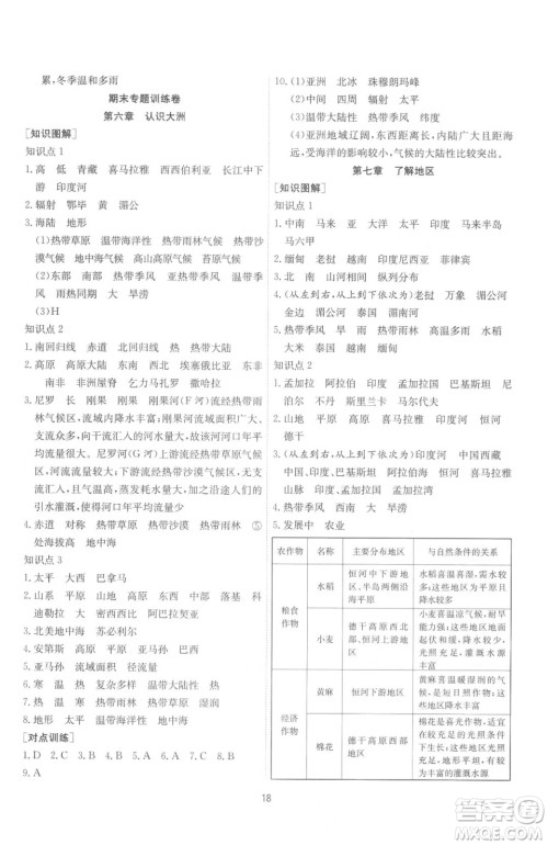 江苏人民出版社2023春季1课3练单元达标测试七年级下册地理湘教版参考答案