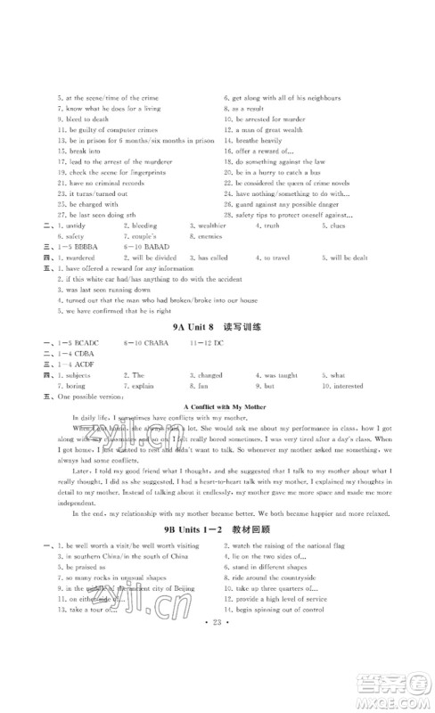 南京大学出版社2023创新优化学案九年级英语下册译林版答案