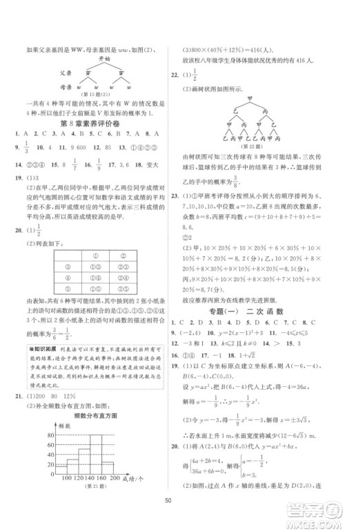 江苏人民出版社2023春季1课3练单元达标测试九年级下册数学苏科版参考答案 江苏人民出版社2023春季1课3练单元达标测试九年级下册数学苏科版参考答案