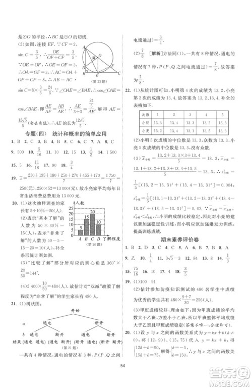 江苏人民出版社2023春季1课3练单元达标测试九年级下册数学苏科版参考答案 江苏人民出版社2023春季1课3练单元达标测试九年级下册数学苏科版参考答案