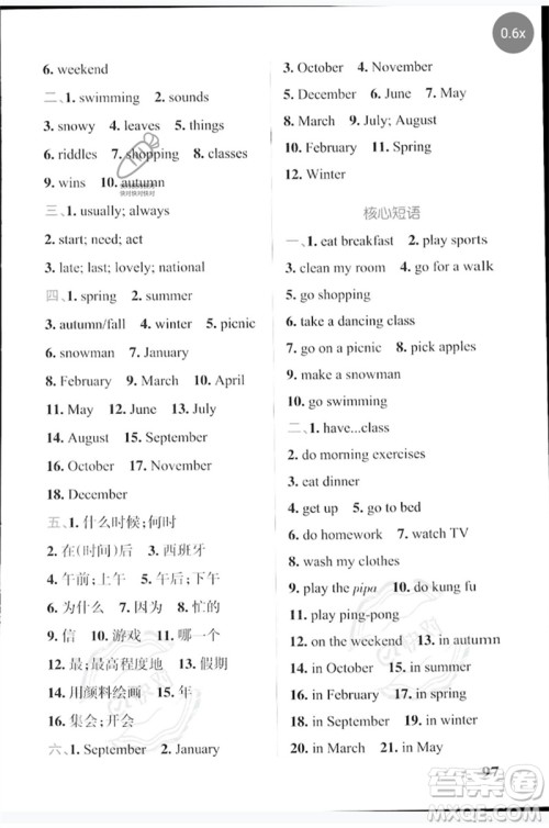 陕西师范大学出版总社2023小学学霸天天默写五年级英语下册人教版参考答案 陕西师范大学出版总社2023小学学霸天天默写五年级英语下册人教版参考答案