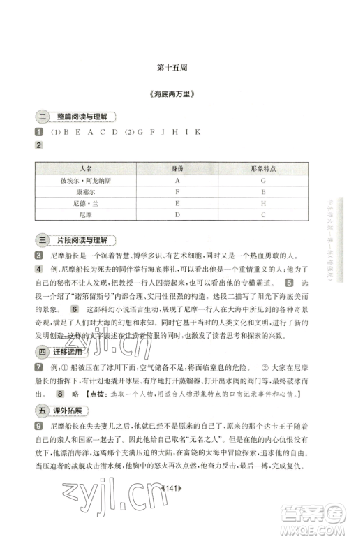华东师范大学出版社2023华东师大版一课一练七年级下册语文人教版五四制增强版参考答案