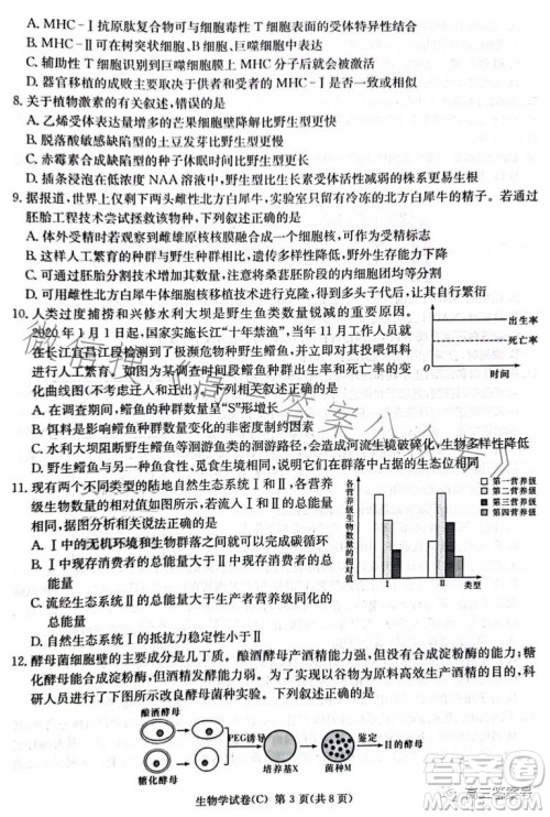 2023届湖南新高考教学教研联盟高三第一次联考生物学试卷答案 2023届湖南新高考教学教研联盟高三第一次联考生物学试卷答案