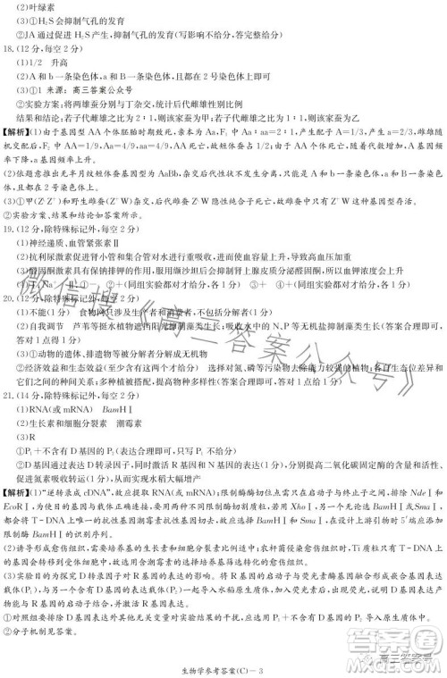 2023届湖南新高考教学教研联盟高三第一次联考生物学试卷答案 2023届湖南新高考教学教研联盟高三第一次联考生物学试卷答案