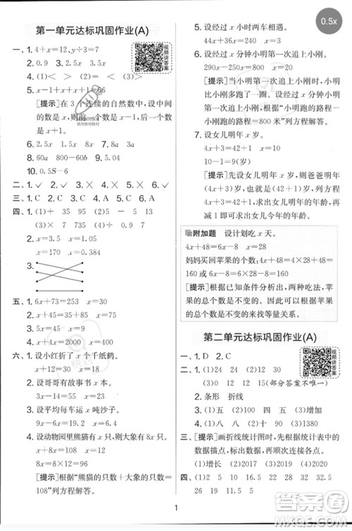 吉林教育出版社2023春实验班提优大考卷五年级数学下册苏教版参考答案