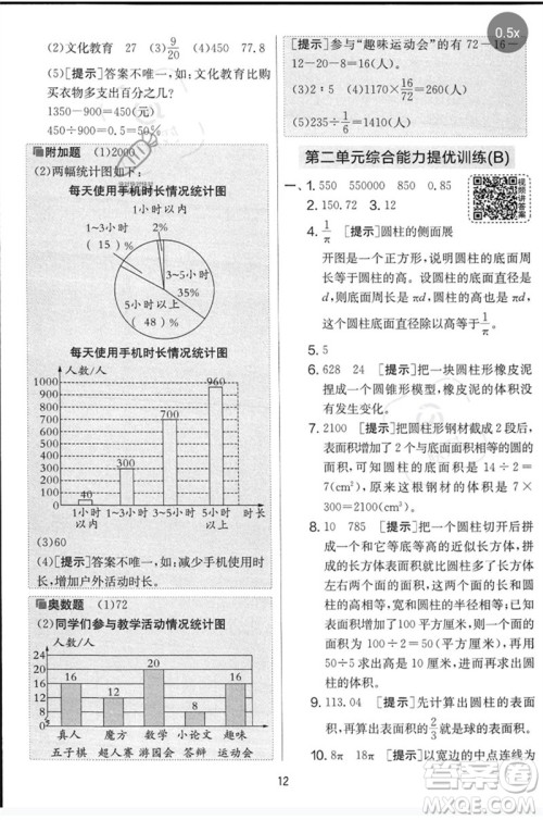 吉林教育出版社2023春实验班提优大考卷六年级数学下册苏教版参考答案