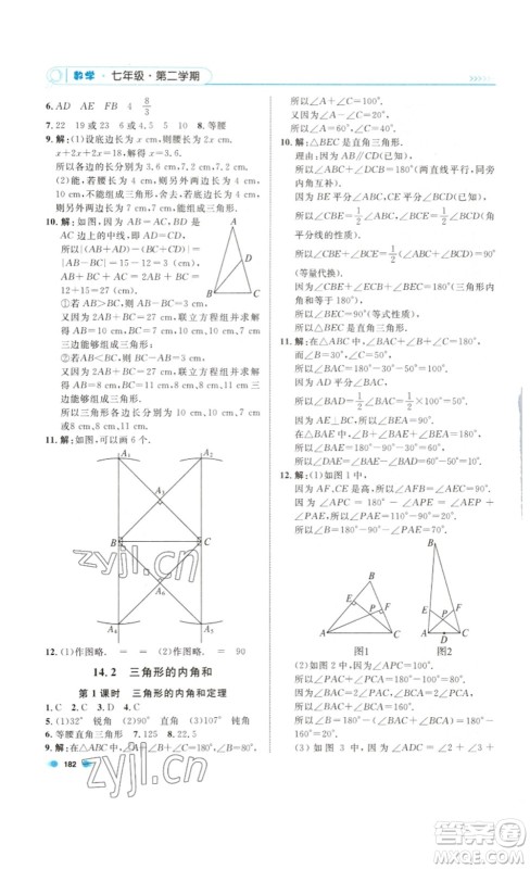 天津人民出版社2023上海作业数学七年级下册沪教版答案