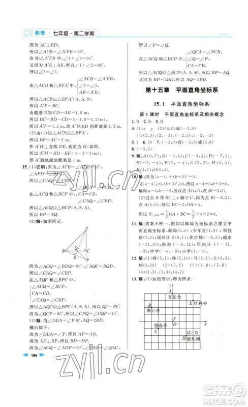 天津人民出版社2023上海作业数学七年级下册沪教版答案