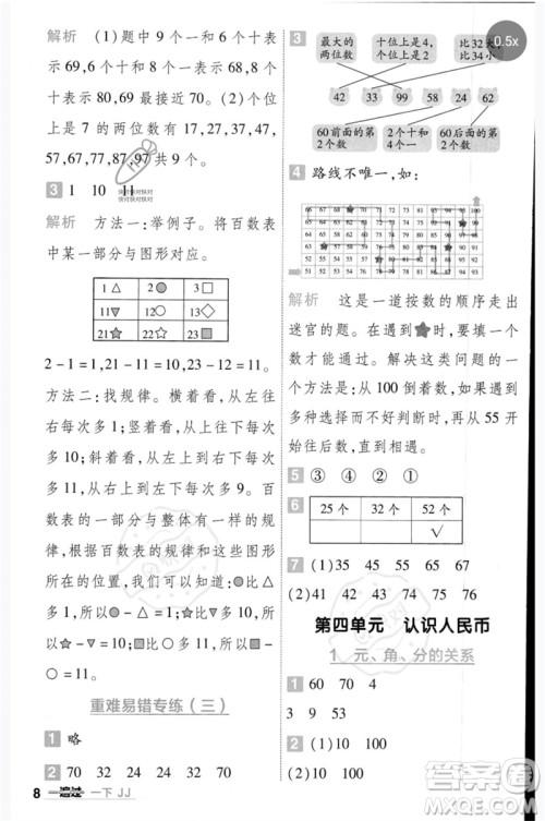 延边教育出版社2023一遍过一年级数学下册冀教版参考答案
