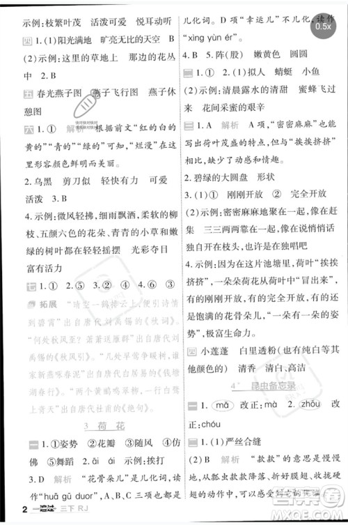 南京师范大学出版社2023一遍过三年级语文下册人教版参考答案