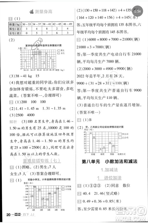 延边教育出版社2023一遍过四年级数学下册冀教版参考答案