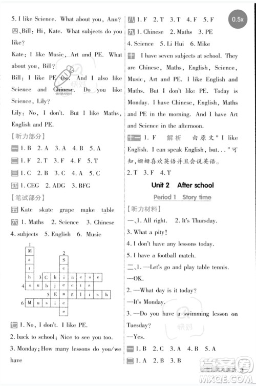 延边教育出版社2023一遍过四年级英语下册三起点译林版参考答案 延边教育出版社2023一遍过四年级英语下册三起点译林版参考答案