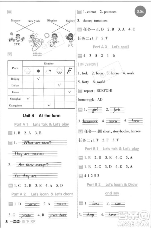 南京师范大学出版社2023一遍过四年级英语下册三起点人教PEP版参考答案 南京师范大学出版社2023一遍过四年级英语下册三起点人教PEP版参考答案