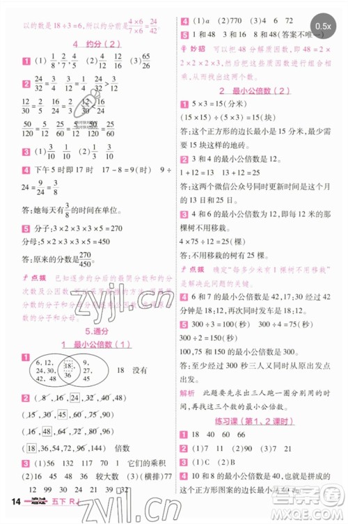 南京师范大学出版社2023一遍过五年级数学下册人教版参考答案