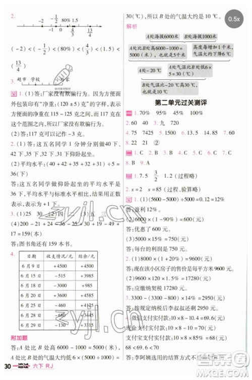 南京师范大学出版社2023一遍过六年级数学下册人教版参考答案 南京师范大学出版社2023一遍过六年级数学下册人教版参考答案