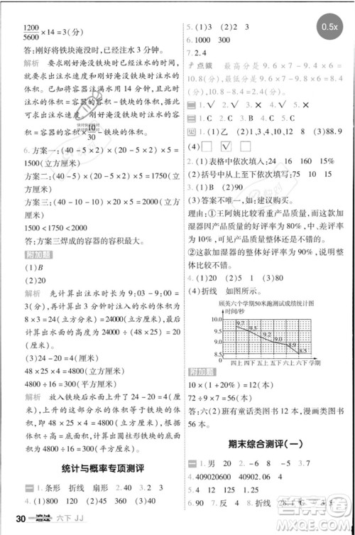 延边教育出版社2023一遍过六年级数学下册冀教版参考答案