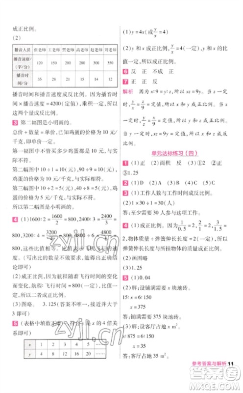 南京师范大学出版社2023一遍过六年级数学下册北师大版参考答案